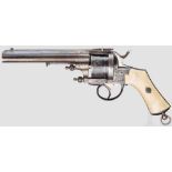 Offiziersrevolver Lefaucheux, Belgien und Brescia, graviert, mit Tasche Kal. 11 mm SF, Nr. 115154.