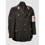 A Red Cross Enlisted Uniform Tunic Dark grey woollen four pocket open collar tunic, smooth silver