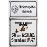 Zwei Emaille-Schilder Schild "SA der N.S.D.A.P. - Sturmbann IV / 47" und Schild "SA-Sportabzeichen