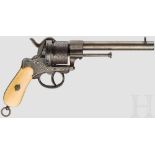 Stiftfeuerrevolver System Lefaucheux, um 1860/70 Kal. 11 mm Lefaucheux, etwas rauer Lauf,