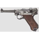 Pistole 08, Mauser, Code "G - S/42" Kal. 9 mm Luger, Nr. 2551b. Nummerngleich bis auf Schlagbolzen