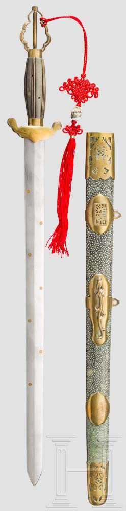 Sieben Sterne-Schwert, China, um 1900 Zweischneidige, beidseitig gegratete und mit sieben