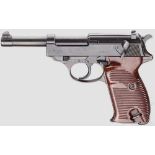 Walther P 38, Code "ac -43", mit Tasche Kal. 9 mm Luger, Nr. 3880L. Nummerngleich. Fast blanker