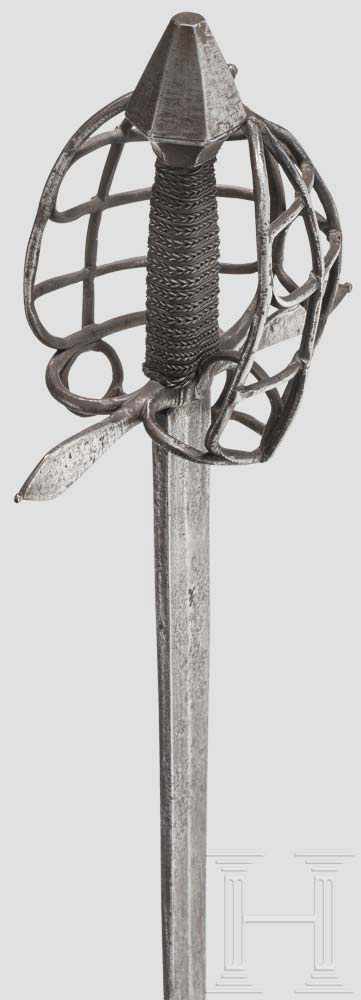 Korbschwert, süddeutsch, um 1580 Kräftige Rückenklinge mit zweischneidiger Spitze und beidseitiger - Image 4 of 5