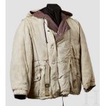 A Reversible Winter Jacket Blue-grey heavy winter jacket, reversible to white, sew-on hood and
