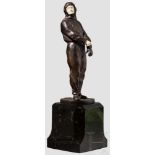 Statuette eines Fliegers Bronze mit eingesetztem Gesicht und Hand aus Elfenbein. Die stehende
