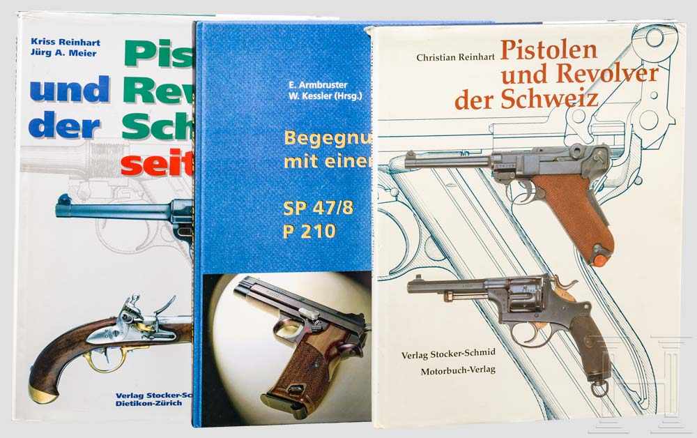 Drei Bücher: Kurzwaffen Schweiz 1 x Ch. Reinhart, "Pistolen und Revolver der Schweiz" von 1988, über