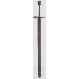 Schwert zu anderthalb Hand, Ungarn, um 1500 Breite Klinge mit beidseitiger schmaler Kehlung und