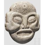 Maskaron aus hellem Stein, Taino-Kultur, Karibik, 11. - 15. Jhdt. Breites Gesicht aus