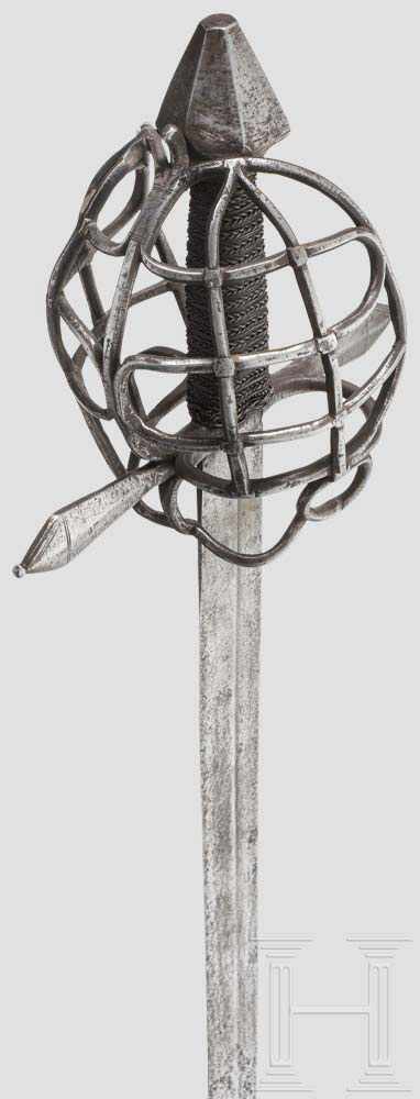 Korbschwert, süddeutsch, um 1580 Kräftige Rückenklinge mit zweischneidiger Spitze und beidseitiger - Image 3 of 5