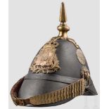 Helm M 1848 für die Landwehr-Infanterie Schwarz lackierte Lederglocke mit vollständig verputzten