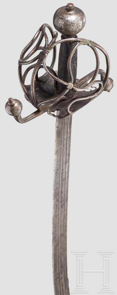 Korbsäbel, österreichisch, um 1580 Kräftige, leicht geschwungene Rückenklinge (narbig) mit - Image 3 of 6