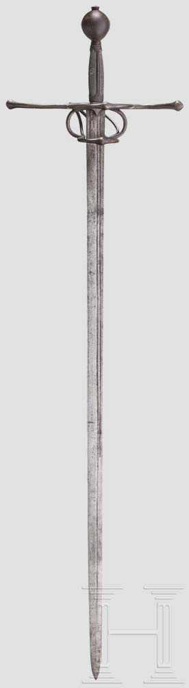 Degen für Offiziere der Hartschiere, Österreich, um 1580 Kräftige Rückenklinge mit beidseitiger,