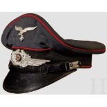 A Visor Hat for NCOs of the Luftwaffe Flak Blue-grey gabardine, black mohair centre band, red wool