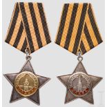 Zwei Ruhmesorden 2. und 3. Klasse, Sowjetunion, ab 1943 Silber, teils emailliert. Rs. eingravierte
