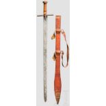 Schwert der Tuareg (Takouba), 20. Jhdt. Zweischneidige Klinge. Eiserne Parierstange mit Mitteleisen,