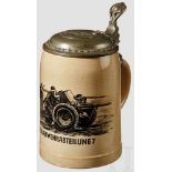 A 1./PANZERABWEHRABTEILUNG 7 Stein Pottery, 0.5 L, Panzer anti-tank scene, mountain goat in relief