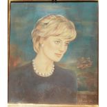 1997 Princess Diana: a particularly good portrait in pastel and chalk on paper by Barbara