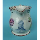 1821 Coronation: a pearlware jug printed in blue and decorated in colours with a named and dated