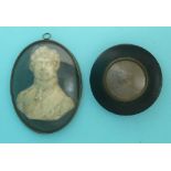 George IV: a wax relief head and shoulders portrait within a convex glass frame, 126mm high and a