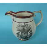 1817 Charlotte in Memoriam: a pearlware jug printed in grey and banded in pink lustre, 145mm (