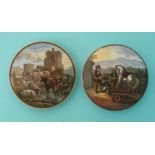 Cattle and Ruins (315) and Preparing for the Ride (351) (2) (prattware, pot lid, potlid)