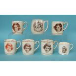 Princesses Elizabeth and Margaret: three Crown Ducal mugs depicting Elizabeth and two for