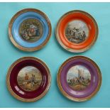 A harlequin set of four side plates with coloured and 123 borders (4) (prattware, pot lid, potlid)