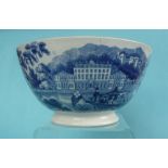 Caroline: a rare pearlware bowl printed in blue with scenes entitled ‘Villa d’Este’, 162mm