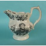 1830 George IV in Memoriam: a pottery jug by Goodwin, Bridgwood Harris printed in black, restored,
