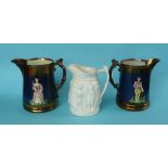 Victoria and Albert: a pair of copper lustre jugs moulded with colourful full-length portraits,