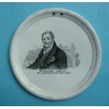 1831 Coronation: a circular plaque, probably by Don Pottery, with integral moulded frame printed
