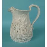 Seige of Acre: a jug moulded with a battle scene depicting Sidney Smith, circa 1850, 155mm (