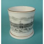 A porcelaineous mug for 1862 Exhibition, 77mm, hairline crack, a pottery nursery plate with