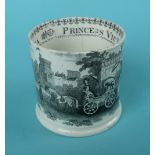 1841 Christening: a cylindrical pottery mug printed in black and named around the inner rim, 67mm,