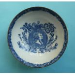 George III: a small pearlware bowl printed in blue with superimposed profiles inscribed ‘King and