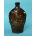 Victoria and Duchess of Kent: a brown glazed spirit flask moulded with named portraits, circa