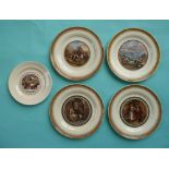 A matched set of four dessert plates with 123 and white borders and a side plate: Alas! Poor