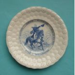 1852 Wellington in Memoriam: a nursery plate with floret moulded border printed in blue, 156mm (