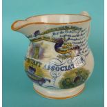 Orange Order: a pottery jug printed in blue and decorated in colours with inscription and loyal