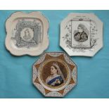 1887 Jubilee: an octagonal plate by Minton printed in colours, an octagonal plate and a