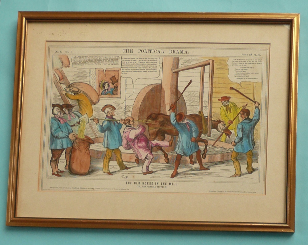 A hand coloured caricature by C J Grant from The Political Drama series entitled ‘The Old Horse in