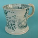 1838 Coronation: a Staffordshire pottery mug printed in green, 71mm, repaired (commemorative,