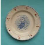 Second Duke of Cambridge: a pottery plate printed in blue with a named portrait within a colourful