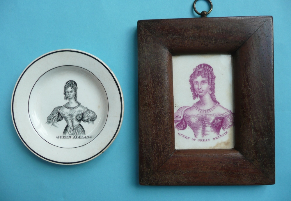 1831 Coronation: a miniature plate printed in black with a named half-length portrait of Adelaide,