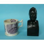 1831 Coronation: a cylindrical pottery mug printed in purple with named portraits, 75mm, restored