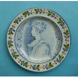 1820 Caroline: a pearlware nursery plate the moulded border with typical Prattware decoration and