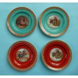 A pair of nursery plates with green borders and a similar pair with orange borders (4) (prattware,