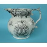 Victoria and Albert: a large pottery harvest jug printed in black with portraits and farm scenes,