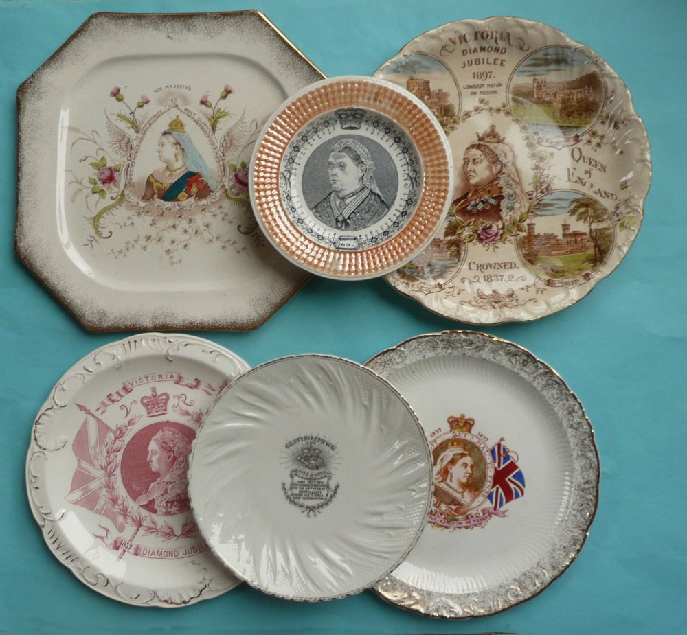 1897Jubilee: a castles plate, an octagonal plate and four others (6) (commemorative, commemorate,